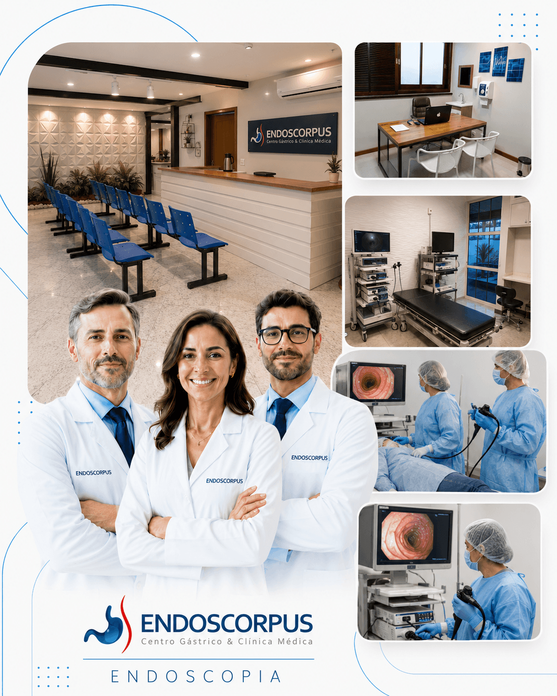 Recepção e sala de endoscopia da Endoscorpus em São Gonçalo